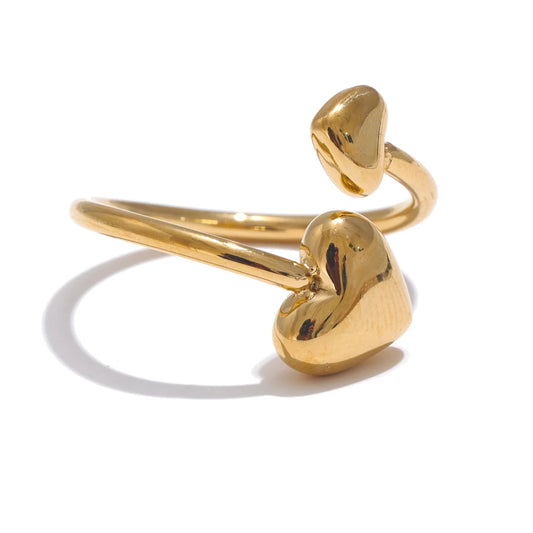 Ypup New 18K PVD Plated Stainless Steel Heart Love Open Adjustable Ring High Quality Waterproof Jewelry Handmade Polished Gift