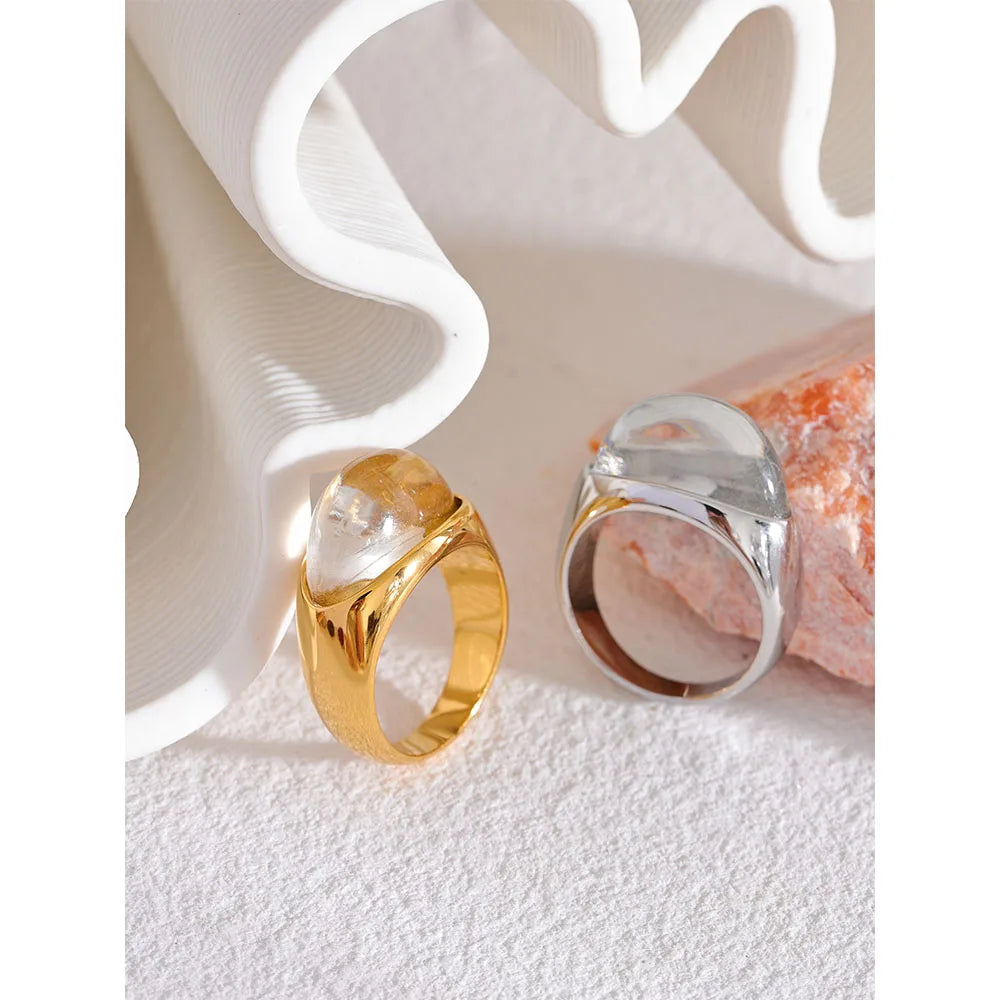 Yhpup Creative Resin 316L Stainless Steel Geometric Cast Fashion Mysterious Ring Charm High Quality Jewelry Bijoux Women Gift