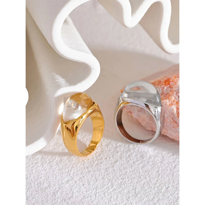 Yhpup Creative Resin 316L Stainless Steel Geometric Cast Fashion Mysterious Ring Charm High Quality Jewelry Bijoux Women Gift