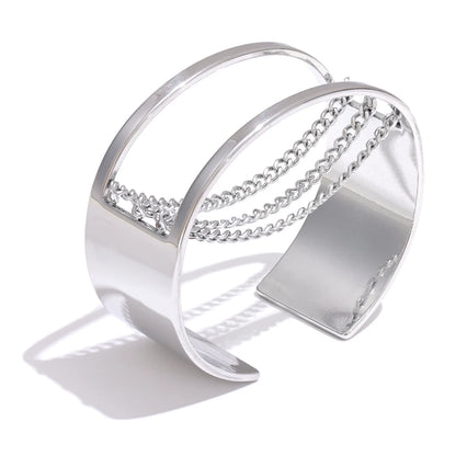 Yhpup Statement Stainless Steel Hollow Chain Wide Adjustable Bracelet Bangle Waterproof Gold Color High Quality Jewelry New