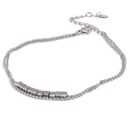 Yhpup Waterproof Stainless Steel Square Bead Chain Layered Anklet for Women Gold Color Statement Summer Sandy Beach Jewelry