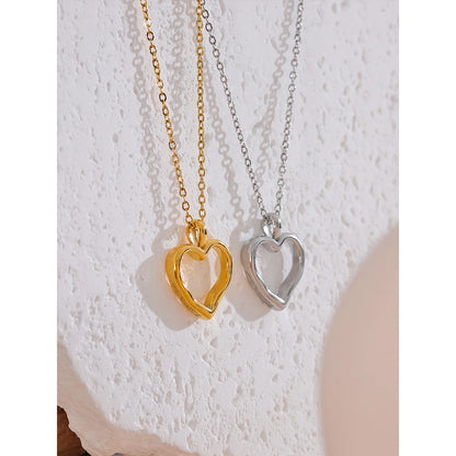 Yhpup Stainless Steel Heart Hollow Cast Pendant Minimalist Fashion Necklace Waterproof Trendy Simple Stylish Jewelry Women