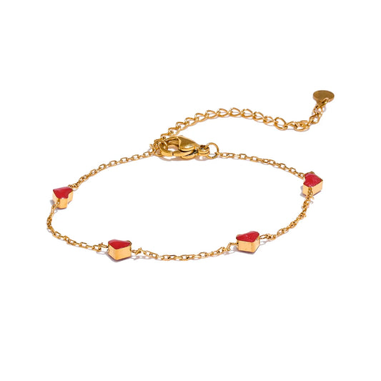 Yhpup Double Side Enamel Heart Chain Chic Bracelet Bangle Gift Stainless Steel Fashion Charm Korean Golden Jewelry Women