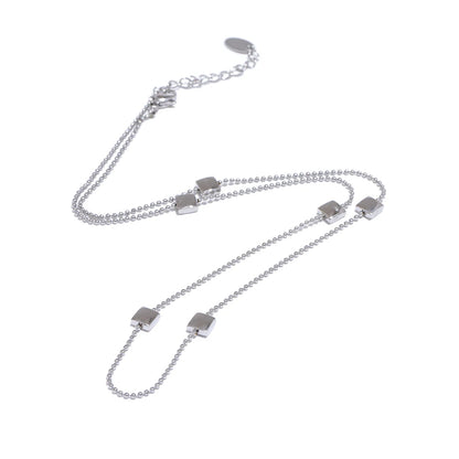 Yhpup New 316L Stainless Steel Square Beads Chain Necklace Rust Proof Exquisite Daily Chic Women Waterproof Jewelry Gift