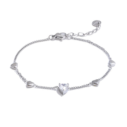 Yhpup Zirconia Heart Love Chain Fashion Bracelet Bangle Waterproof Stainless Steel Exquisite Ankle Foot Jewelry