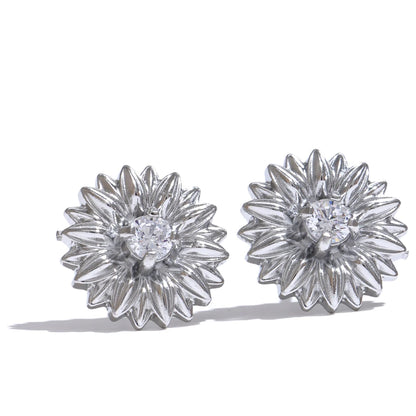 Yhpup Fashion Trendy Stainless Steel Daisy CZ Stereoscopic Waterproof Stud Earrings Women Stylish Daily Jewelry Office Ladies