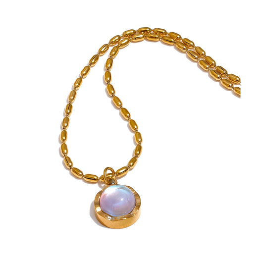 Yhpup Stainless Steel Exquisite Moonlight Stone Drop Necklace for Women High Quality Chic Chain Charm Jewelry Gift Waterproof