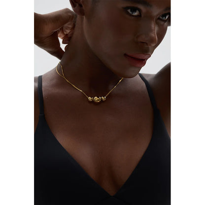 Yhpup 316l Stainless Steel Round Beads Chain Pendant Necklace 18K PVD Plated Metal Women Fashion Daily Trendy Jewelry Gift