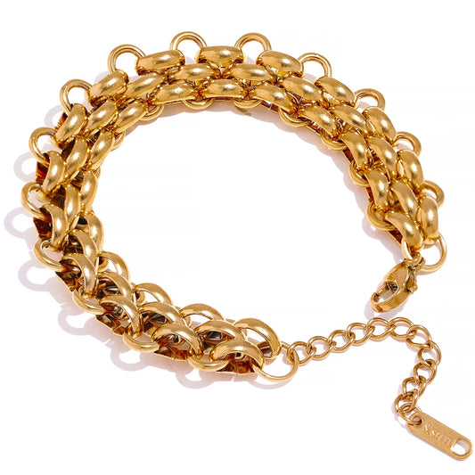 Yhpup Stainless Steel 18k Gold Plated Metal Width Cuban Chain Adjustable Charm Bracelet Bangle Fashion Statement Trendy Jewelry