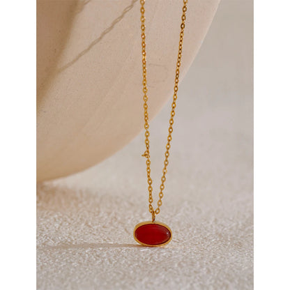 Yhpup Stainless Steel Red Agate Natural Stone Chic Pendant Necklace Trendy Collar 18K Golden PVD Plated Charm Jewelry Waterproof