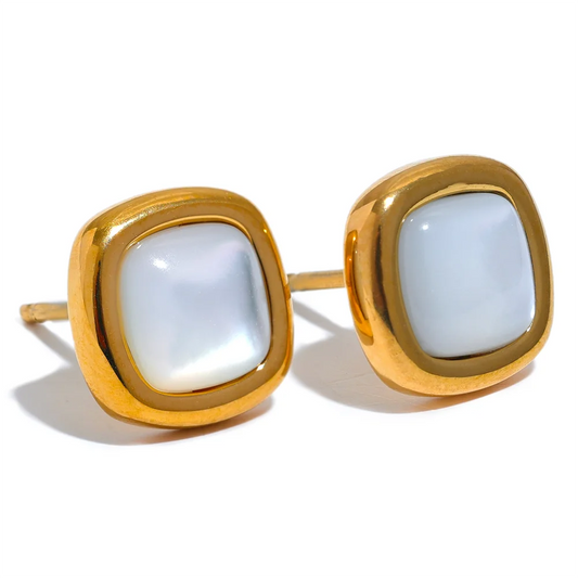 Yhpup 316l Stainless Steel Square Natural Shell Small Chic Stud Earrings Stylish Exquisite Daily Female Jewelry Accessories Gift