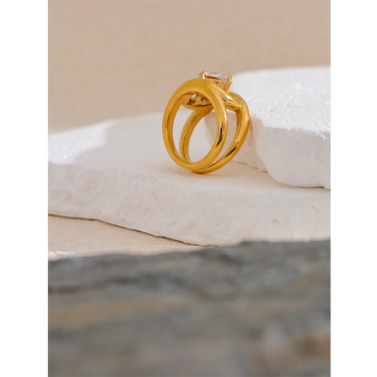 Yhpup Shiny AAA Cubic Zirconia Stainless Steel Gold Color PVD Plated Ring Temperament Fashion Women Fashion Finger Jewelry Gift