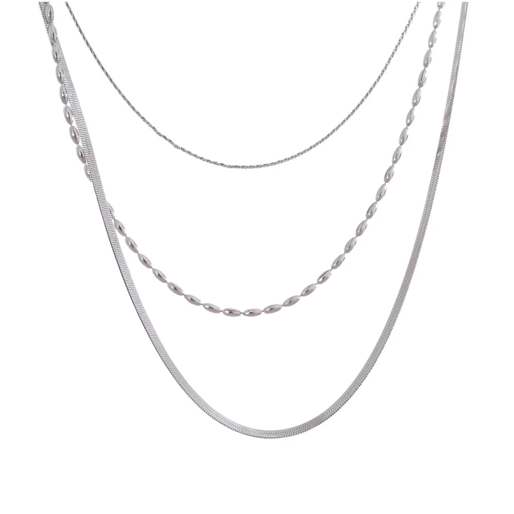 Yhpup High Quality Minimalist Stainless Steel Layered Stacking Fashion Chain Necklace Waterproof Basic Classic Trendy Jewelry