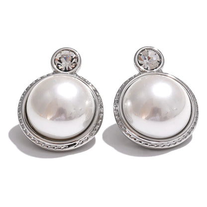 Yhpup Waterproof Korean Style Zirconia Imitation Pearls Stud Earrings Stainless Steel Elegant Daily Classic Fashion Jewelry