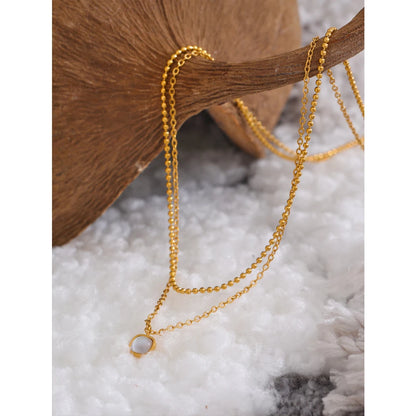 Yhpup Fashion Stainless Steel Layered Chain Overlay Natural Stone Exquisite Square Pendant Necklace Rust Proof Jewelry Gift