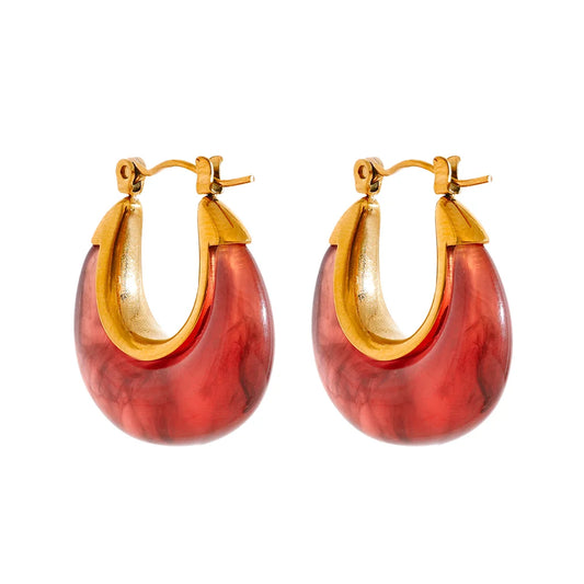 Yhpup Fashion Stainless Steel Acetic Acid Resin Hollow Chunky Hoop Earrings for Women Prevent Allergy Charms Jewelry Party Gift
