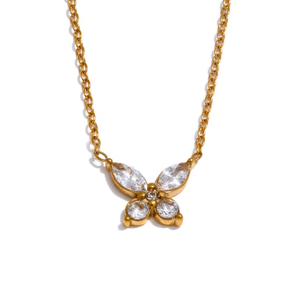 Yhpup Delicate Bling Cubic Zirconia Butterfly Pendant Necklace Gold Silver Color High Quality Fashion Collar Jewelry Waterproof