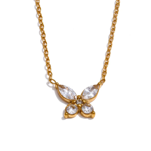 Yhpup Delicate Bling Cubic Zirconia Butterfly Pendant Necklace Gold Silver Color High Quality Fashion Collar Jewelry Waterproof