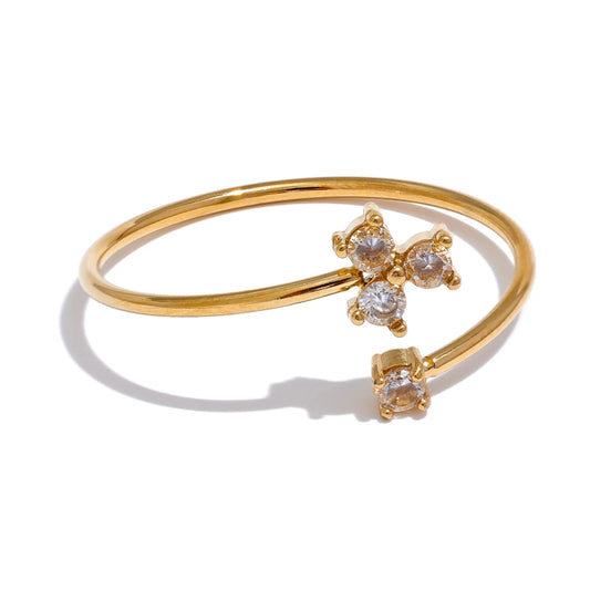 Yhpup Delicate Bling Cubic Zirconia Flower Thin Adjustable Golden Ring Waterproof Stainless Steel Chic Korean Jewelry Gift