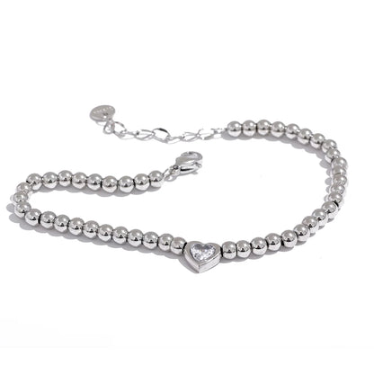 Yhpup Stainless Steel Beads Chain Heart Zircon Handmade Bracelet Bangle Gold Color Waterproof Charm Jewelry for Women Gala Gift