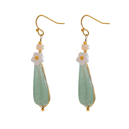 Yhpup Green Pink Natural Stone  Drop Earrings for Women Stainless Steel Vintage Elegant Chinese Style Fashion Jewelry Gift