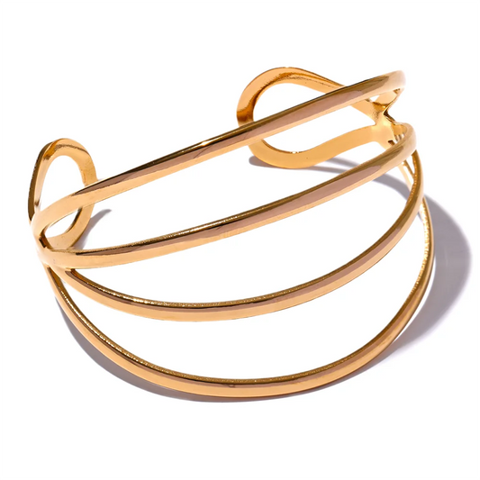 Yhpup Personalized Stainless Steel Geometric Hollow Cuff Bracelet Bangle Gold Color Waterproof Metal Wrist Unusual Jewelry
