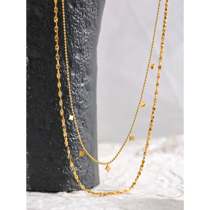 Yhpup Stylish Layered Chain Stainless Steel Necklace 18K Gold Plated Texture Waterproof Trendy Korean Thin Chain Jewelry Women