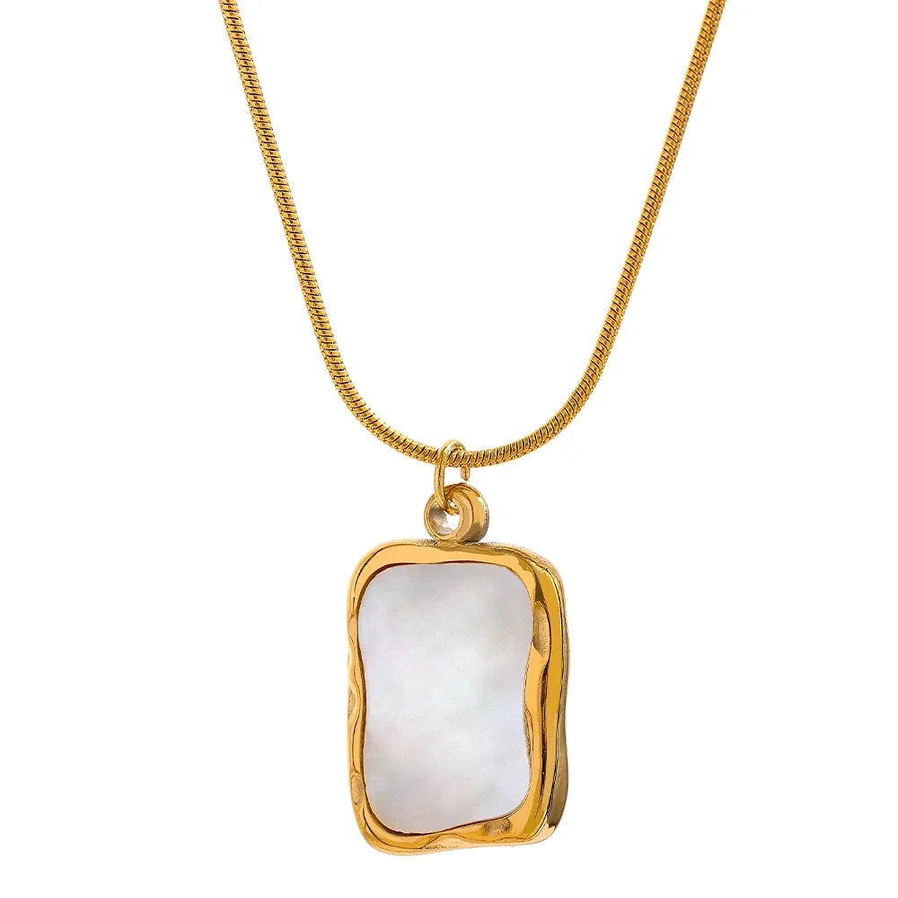 Yhpup Stainless Steel Shell Pendant Necklace Minimalist Chain Irregular Square Fashion Women Waterproof Jewelry Collier Femme