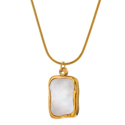 Yhpup Stainless Steel Shell Pendant Necklace Minimalist Chain Irregular Square Fashion Women Waterproof Jewelry Collier Femme