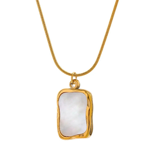 Yhpup Stainless Steel Shell Pendant Necklace Minimalist Chain Irregular Square Fashion Women Waterproof Jewelry Collier Femme