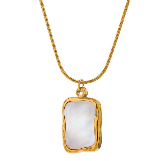 Yhpup Stainless Steel Shell Pendant Necklace Minimalist Chain Irregular Square Fashion Women Waterproof Jewelry Collier Femme