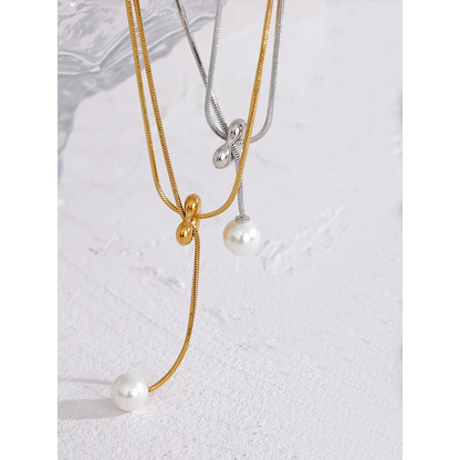 Yhpup 316l Stainless Steel Long Chain Heart Pendant Passed Chest Necklace Imitation Pearls Fashion Gold Silver Color Jewelry