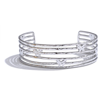 Yhpup Statement Stainless Steel Butterfly Hollow Wide Fashion Cuff Open Bracelet Bangle for Women Waterproof Jewelry New