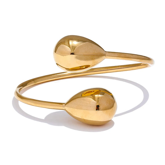Yhpup Distinctive Stainless Steel Water Drop Cuff Adjustable Bracelet Bangle Water Resistant Texture Metal Stylish Jewelry New