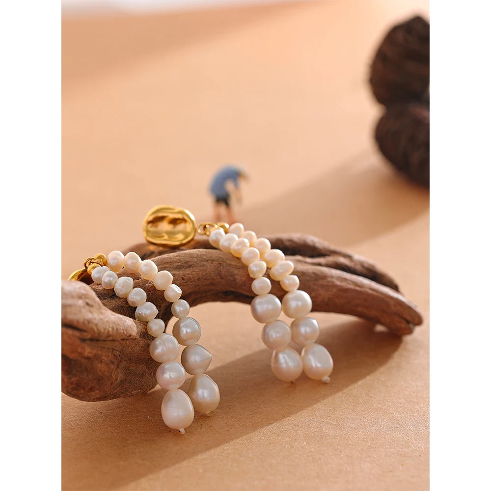 Yhpup Luxury Natural Freshwater Pearls Tassel Long Dangle Earrings Stainless Steel 18K Gold Plated Party Fashion Jewelry