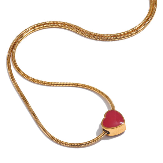 Yhpup Exquisite Handmade Polished Jewelry 316L Stainless Steel Red Enamel Small Heart Love Chic Necklace Fashion Charm Romantic