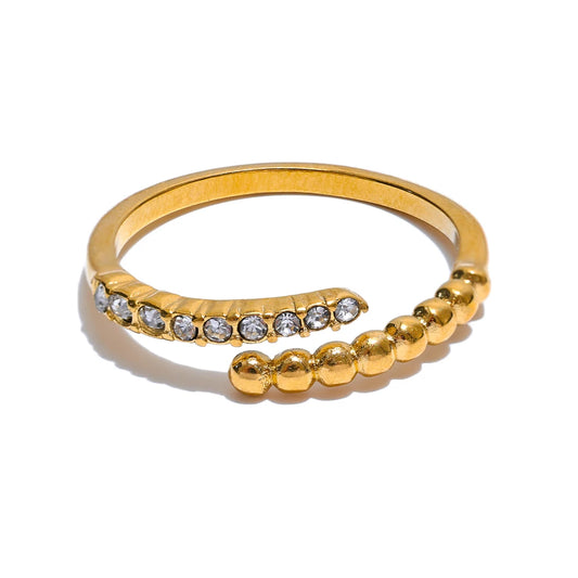 Yhpup Trendy Inlaid Shiny Cubic Zirconia Geometric Thin Ring Exquisite Stainless Steel Adjustable Jewelry Tarnish Resistant