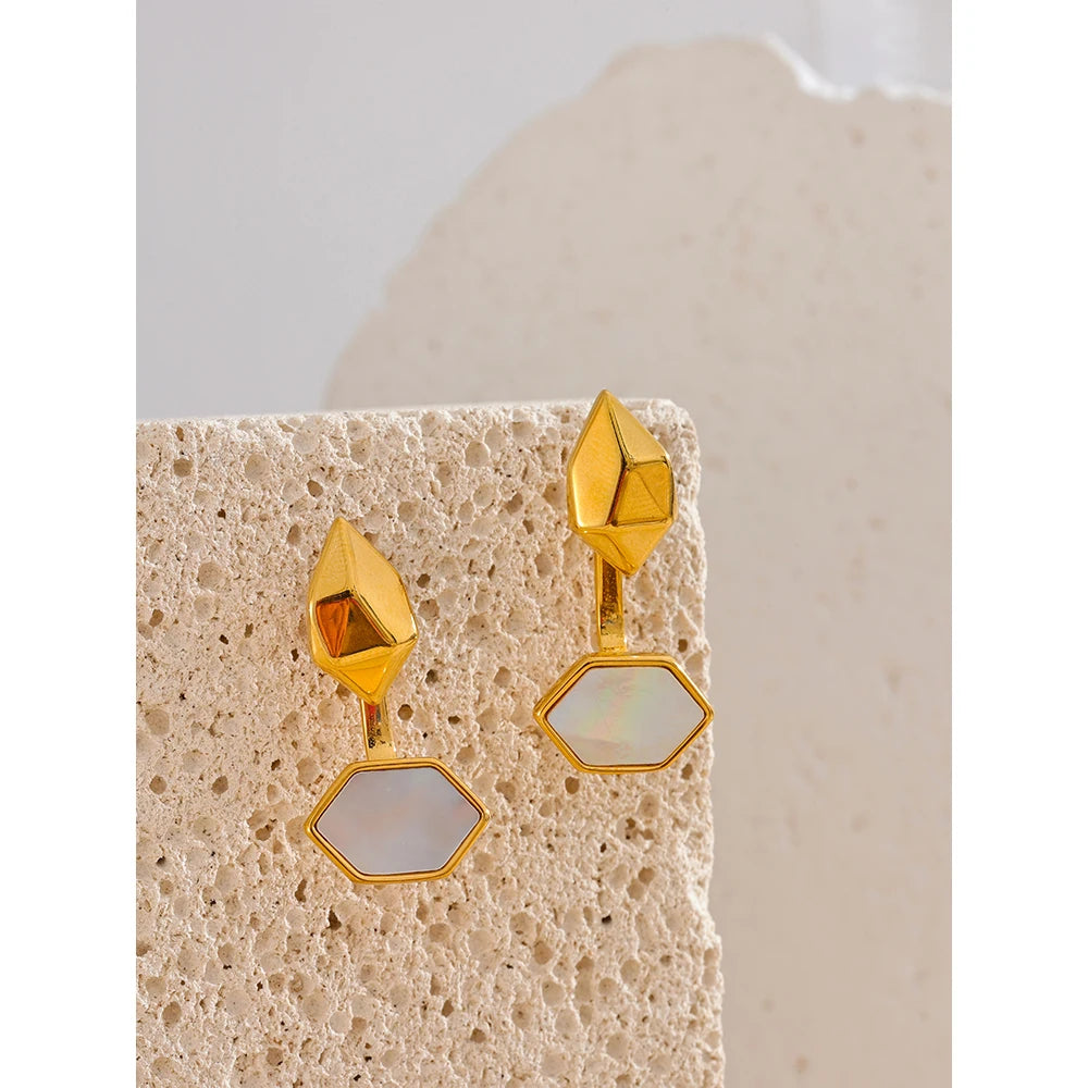 Yhpup Stylish Unique Design Stainless Steel Shell Geometric Drop Earrings Fashion Chic Jewelry Tarnish Resistant 18K PVD Plated