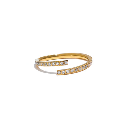 Yhpup Exquisite Minimalist Cubic Zirconia Stainless Steel Open Ring Women Chic Korean Fashion Golden Waterproof Finger Jewelry