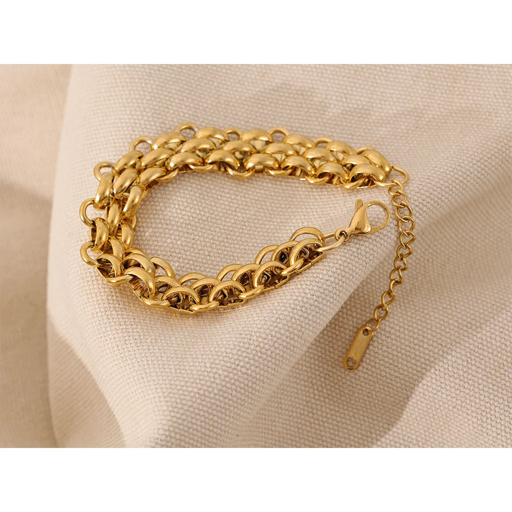 Yhpup Stainless Steel 18k Gold Plated Metal Width Cuban Chain Adjustable Charm Bracelet Bangle Fashion Statement Trendy Jewelry