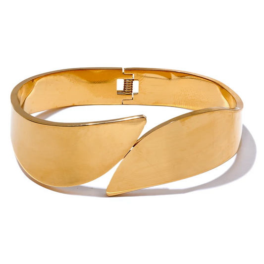 Yhpup New Glossy Smooth Stainless Steel Wide Geometric Bracelet Bangle Metal Texture 18K Gold PVD Plated Waterproof Jewelry