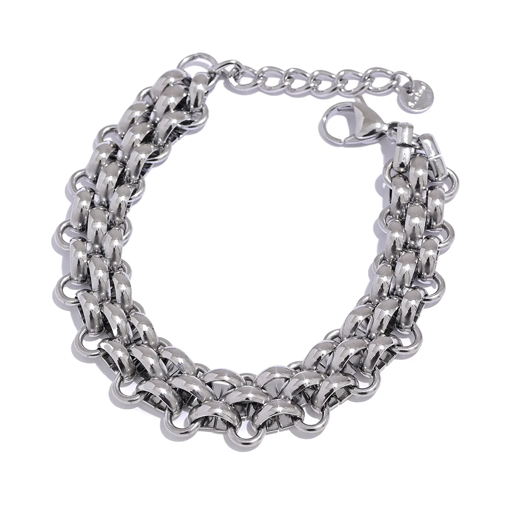 Yhpup Stainless Steel 18k Gold Plated Metal Width Cuban Chain Adjustable Charm Bracelet Bangle Fashion Statement Trendy Jewelry