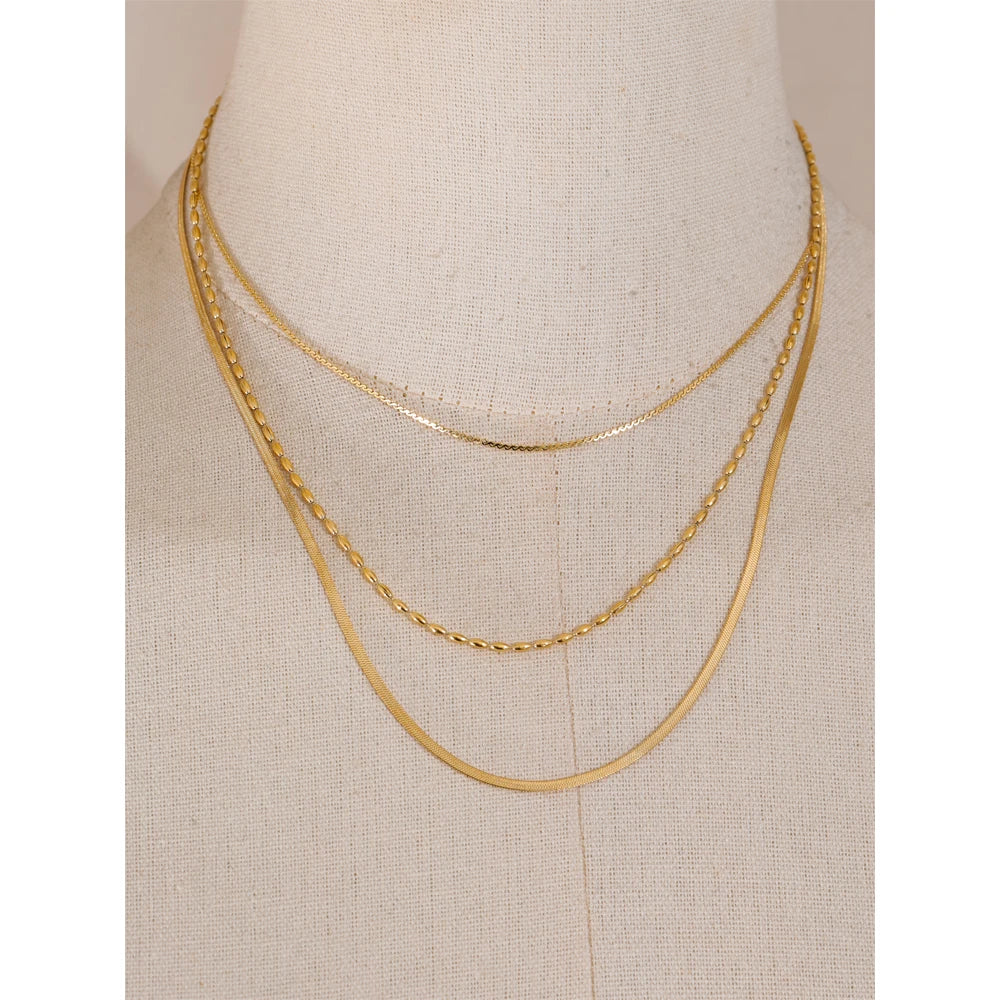 Yhpup High Quality Minimalist Stainless Steel Layered Stacking Fashion Chain Necklace Waterproof Basic Classic Trendy Jewelry