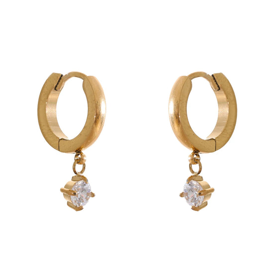 Yhpup Fashion Stainless Steel Shiny Zirconia Drop Hoop Earrings Delicate Daily Charm Jewelry Wholesale 18K PVD Plated