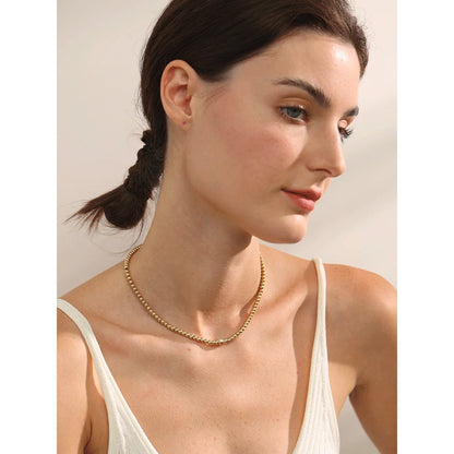 Yhpup High Quality 18K PVD Plated Round Beads Chain Handmade Necklace Water Resistant Stainless Steel Statement Jewelry