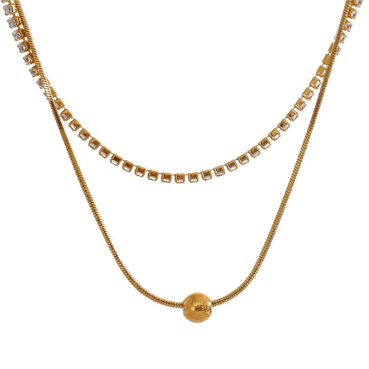 Yhpup Bling Cubic Zirconia Double-Layer Chain Stylish Necklace Exquisite Collar Jewelry Gold & Platinum Color Plated for Women