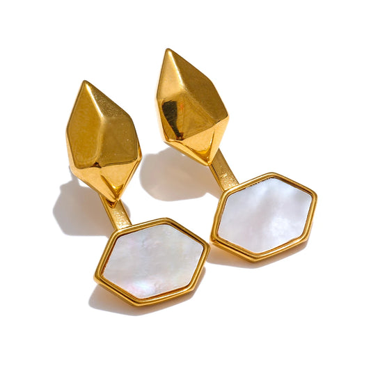 Yhpup Stylish Unique Design Stainless Steel Shell Geometric Drop Earrings Fashion Chic Jewelry Tarnish Resistant 18K PVD Plated