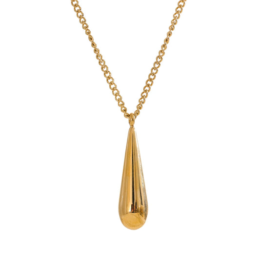 Yhpup Stainless Steel Metal Water Drop Pendant Necklace Minimalist Chic Collar Jewelry for Women Accessories