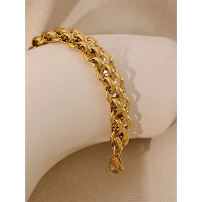 Yhpup Stainless Steel 18k Gold Plated Metal Width Cuban Chain Adjustable Charm Bracelet Bangle Fashion Statement Trendy Jewelry