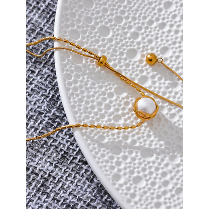 Yhpup Stainless Steel Imitation Pearl Korean Style Chain Necklace Water Resistant Personalized Fashion Neck Pendant Jewelry